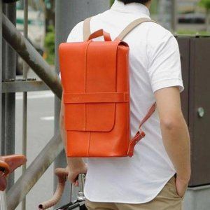 Brooks England Leather Piccadilly Knapsack- Mandarin Orange